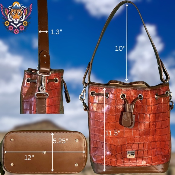 🌟Dooney & Bourke: Brown Croc-Embossed Drawstring Bucket Bag🌟 - Picture 7 of 13